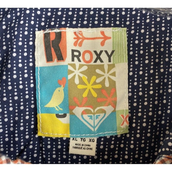 Roxy Hooded Jacket Juniors Size XL Plaid Full Zip Navy Blue Red Cinchable Tie - Picture 10 of 15